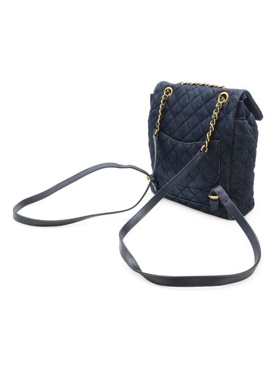 Chanel Quilted CC Logo Chain Shoulder Backpack Denim Leather Navy Gold main image 4